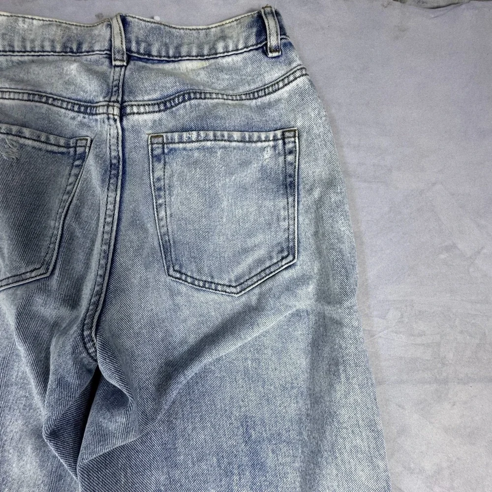 PacSun Womens Baggy Jeans Blue Denim 5-Pocket Raw Hem Light Wash Whisker 26 - Picture 6 of 16